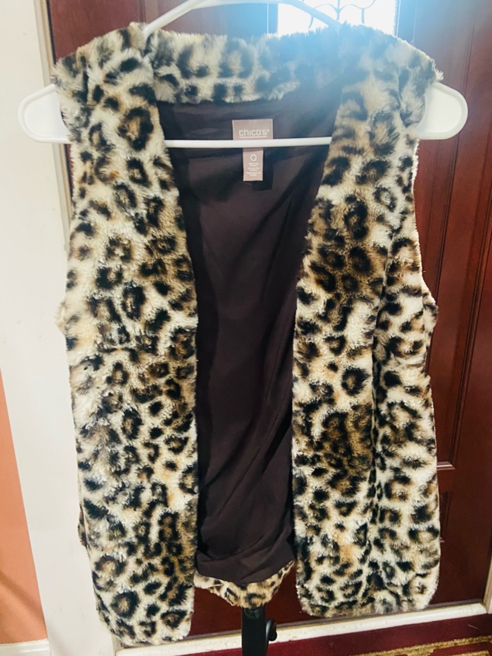 Chico's Leopard Print Faux Fur Vest in Cream, Brown, Black